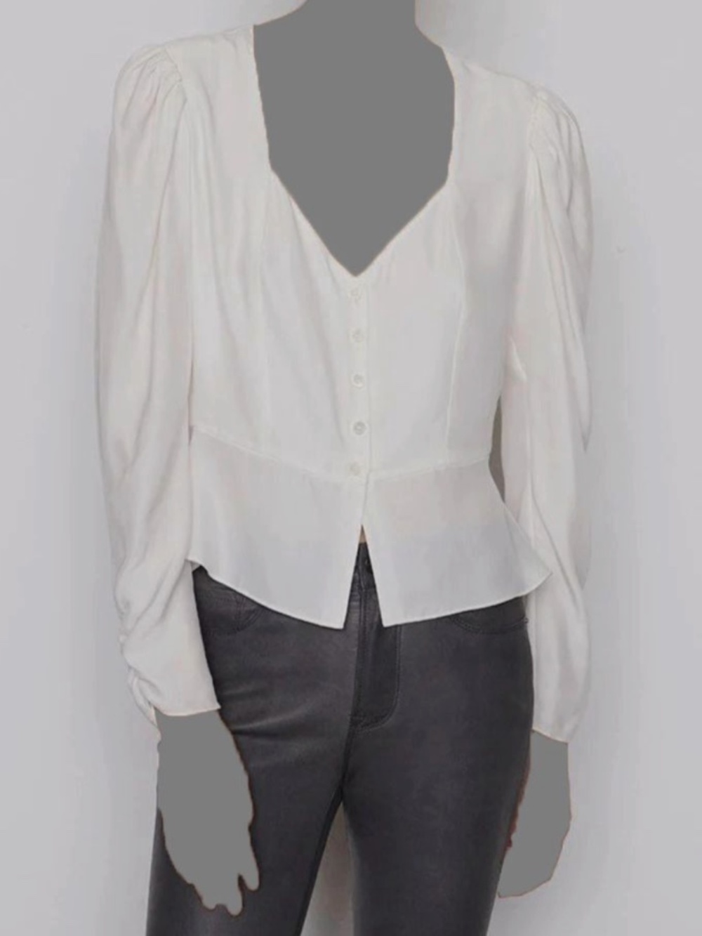 Frame Women's Ivory Shirred Sleeve Silk Peplum Blouse Top | Size: XS